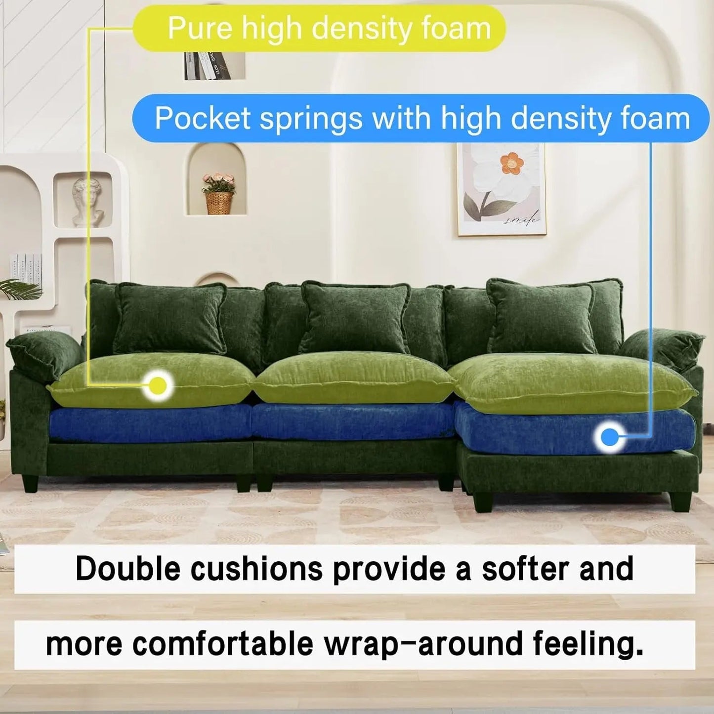 120Inch Green Modular Sectional Sofa Featuring Ottoman - Get it from Bo