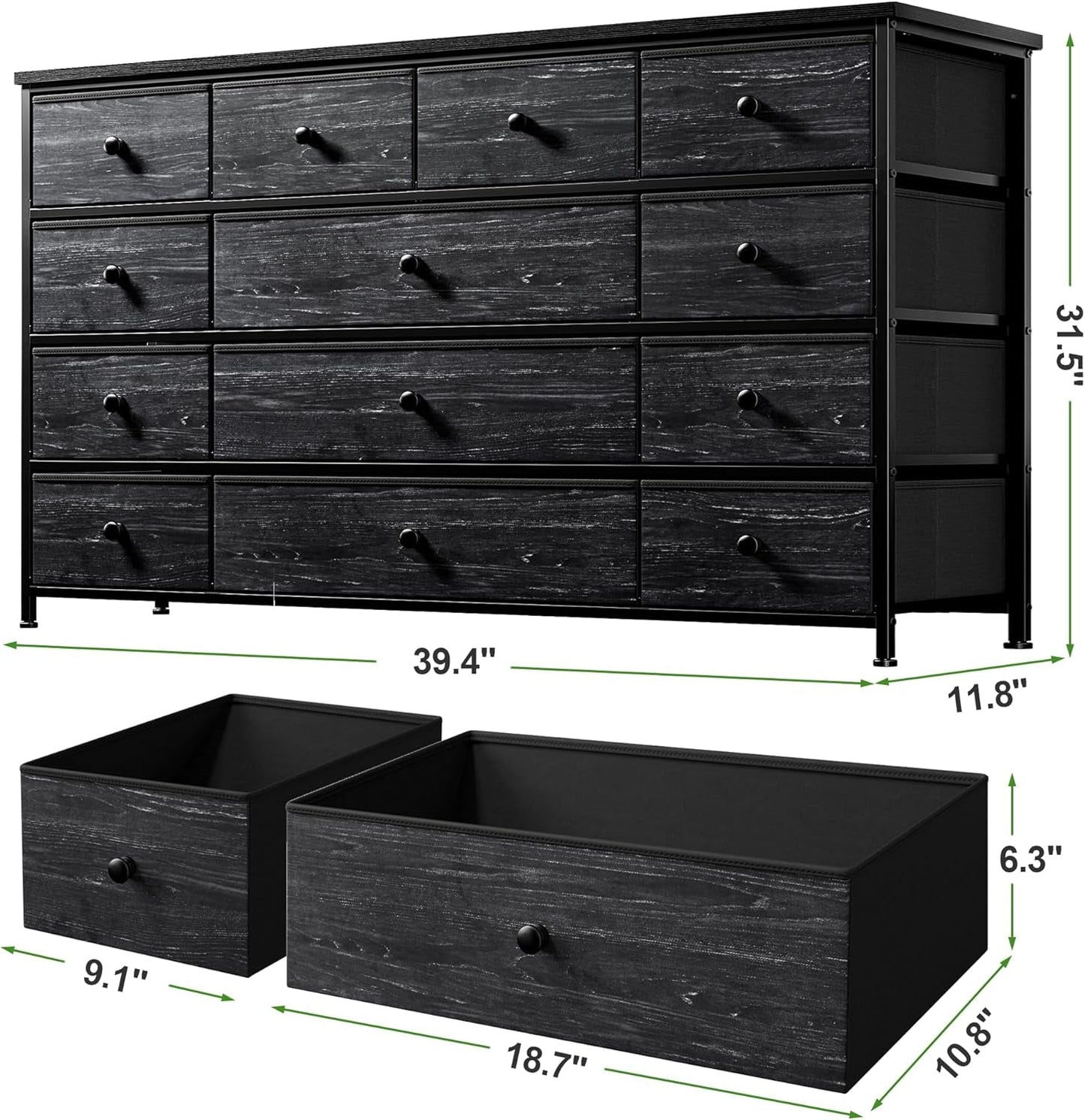 Black Dresser, Dresser for Bedroom with 13 Storage Drawers, Dressers & Chests of Drawers for 55" TV, Black Dresser for Bedroom, Long Dresser for Closet, Entryway ShipItFurniture