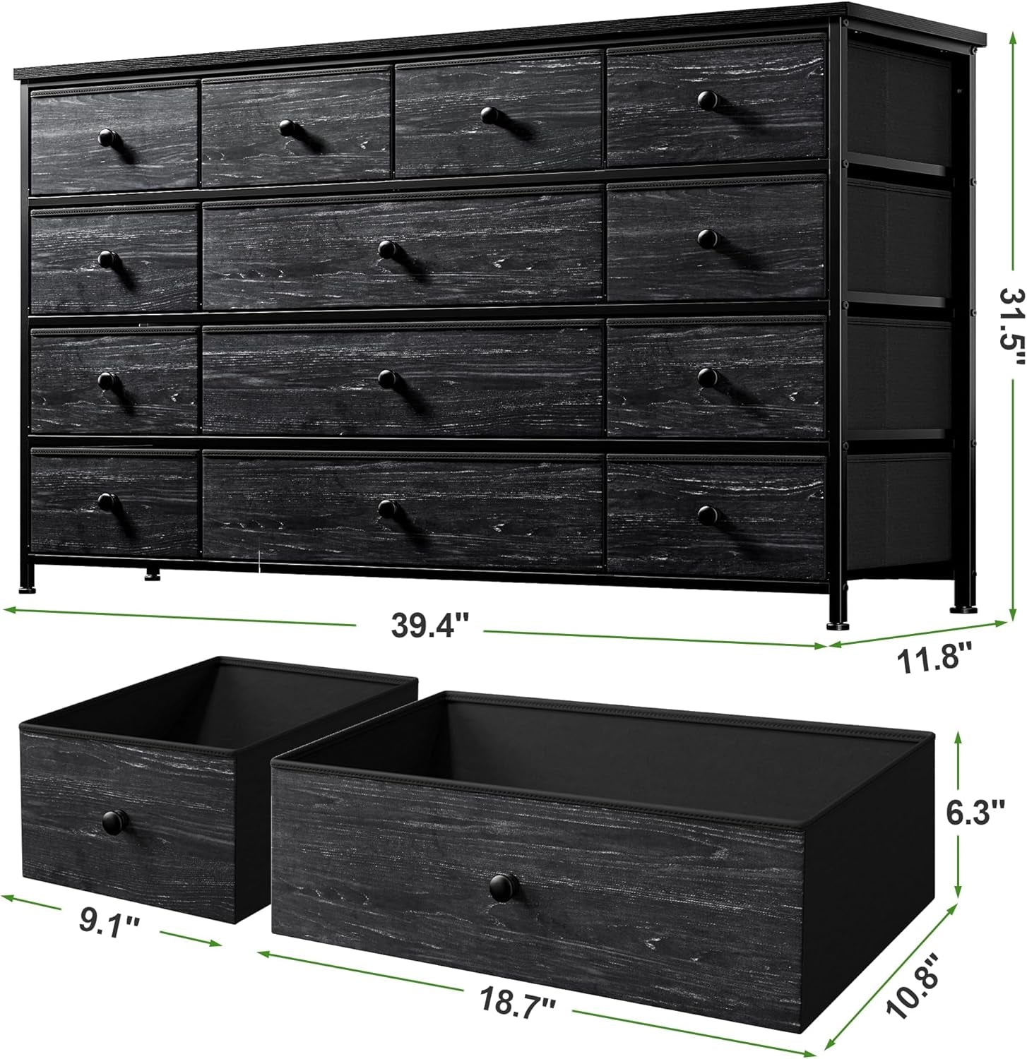 Black Dresser, Dresser for Bedroom with 13 Storage Drawers, Dressers & Chests of Drawers for 55" TV, Black Dresser for Bedroom, Long Dresser for Closet, Entryway ShipItFurniture