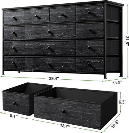 Black Dresser, Dresser for Bedroom with 13 Storage Drawers, Dressers & Chests of Drawers for 55" TV, Black Dresser for Bedroom, Long Dresser for Closet, Entryway ShipItFurniture