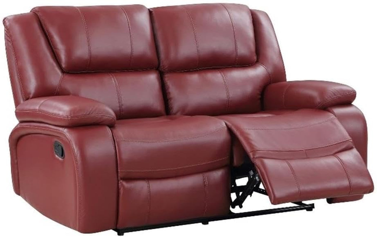 Red Faux Leather Reclining Loveseat With Manual Recline ShipItFurniture