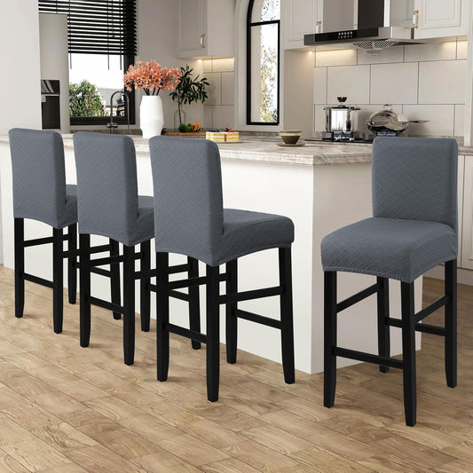 Waterproof Bar Stool Covers 4 PCS, Stretch Pub Stool Chair Slipcover Counter Stool Cover Bar Stool Slipcovers with Backs Removable Washable for Kitchen, Dining Room (Grey, 4PCS) ShipItFurniture