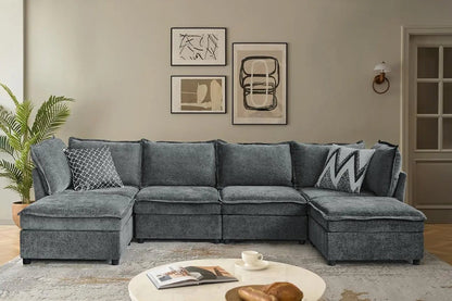 127 Inch Grey Modular Sectional Sofa With Storage Ottoman - Get it from Bo