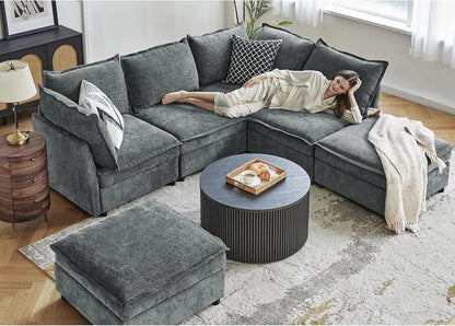 127 Inch Grey Modular Sectional Sofa With Storage Ottoman - Get it from Bo