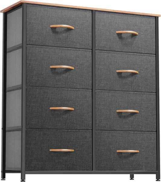 Dresser for Bedroom, Fabric Dresser with 8 Drawers, Tall Dresser, Double Dresser, Chest of Drawers for Closet, Living Room, Sturdy Steel Frame, Wooden Top, Easy Pull Handle-0