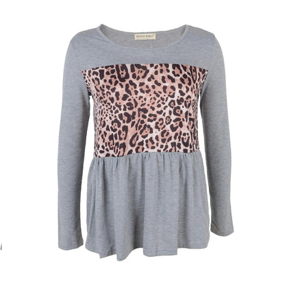 Leopard Panel Shirred Bottom Sweater