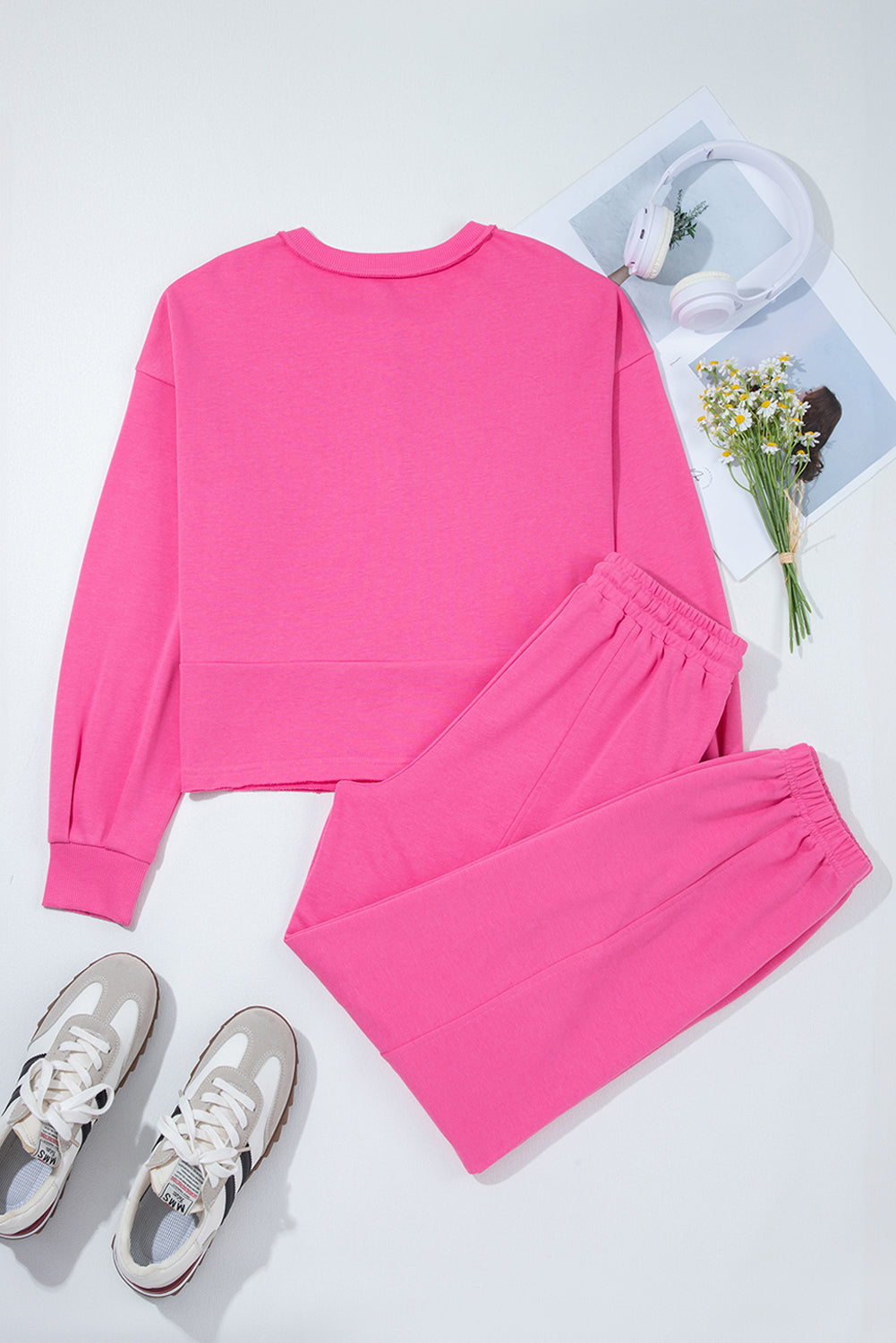 Vera Raw Edge Half Buttons Pullover and Jogger Pants Set Threaded Pear