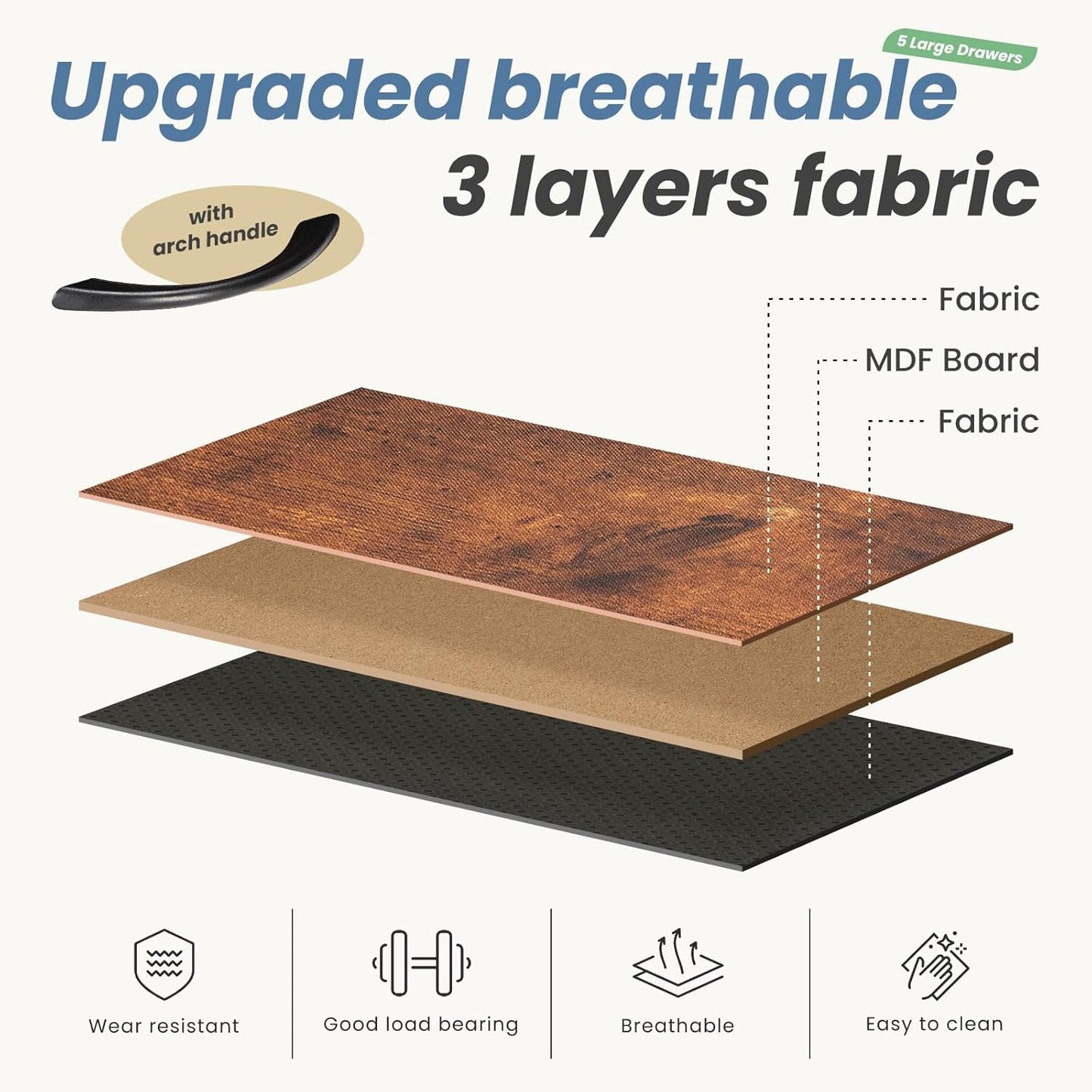 TV Stand Dresser With 5 Fabric Drawers For 45 Inch TV Brown