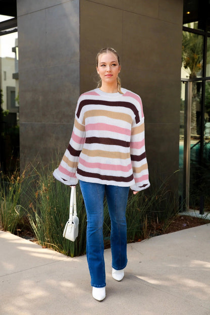 Striped Bell Sleeve Light Sweater
