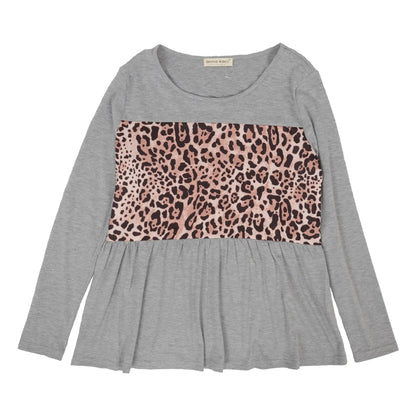 Leopard Panel Shirred Bottom Sweater
