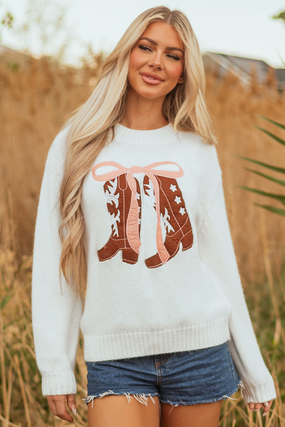 Amanda Embroidered Bow Boots Sweater