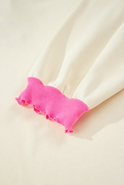 Pink Stripe Contrast Polo Collar Drop Shoulder Patchwork Plus Size Pullover