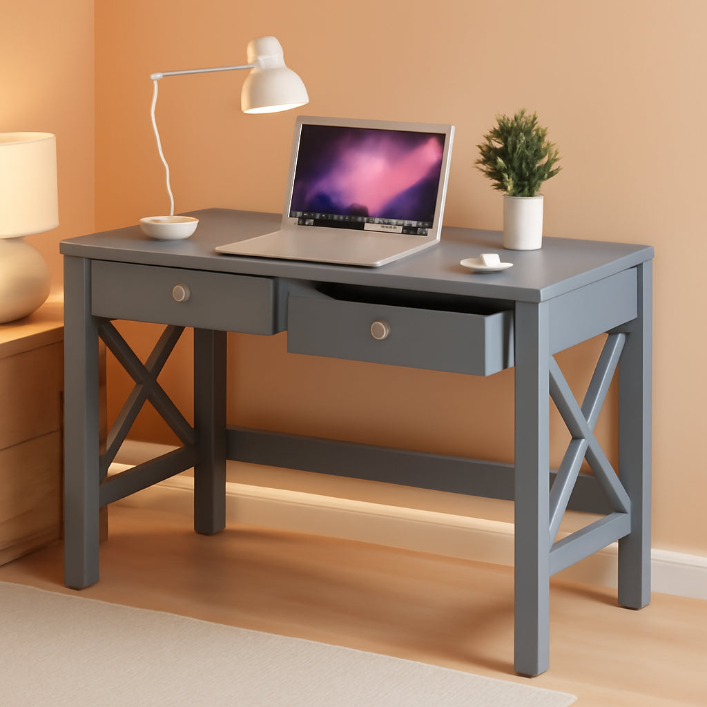 Home Office Desk Grey With Two Drawers Computer Table ShipItFurniture
