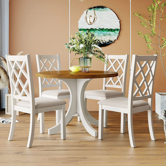 Dining Table Set for 4, Mid-Century Solid Wood 5-Piece round Dining Room Table Set ShipItFurniture