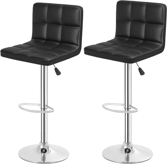 Bar Stools Set of 2, Adjustable Swivel Bar Stools, Counter Height Bar Stools with Back PU Leather Armless Hydraulic Kitchen Counter Bar Stool (Black) ShipItFurniture