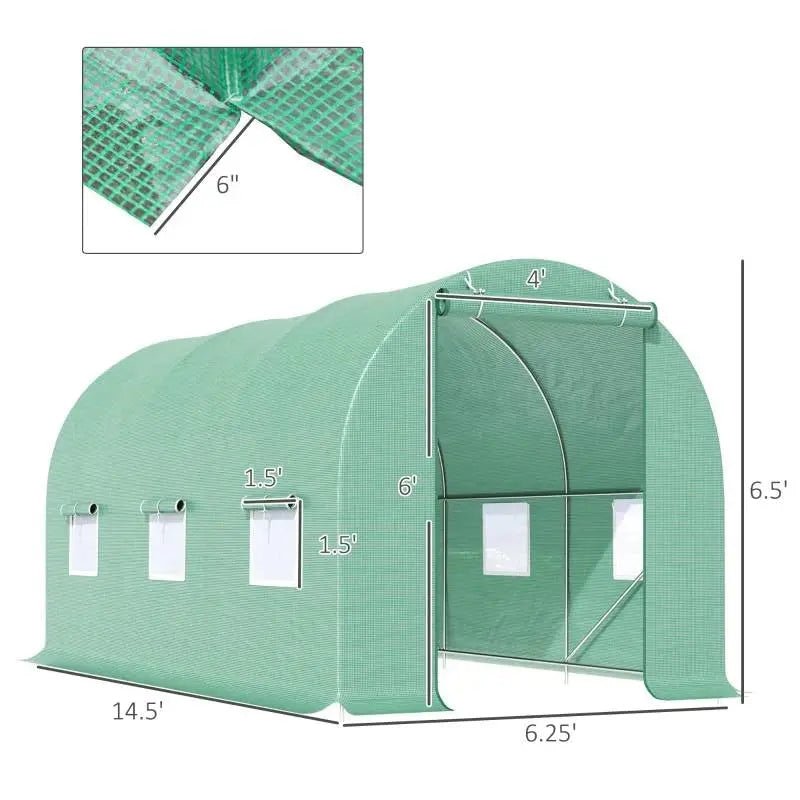 14.5 ft x 6.3 ft Outdoor Greenhouse with Green PE Cover and Sturdy Steel Frame - Get it from Bo