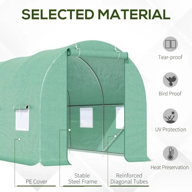 14.5 ft x 6.3 ft Outdoor Greenhouse with Green PE Cover and Sturdy Steel Frame - Get it from Bo