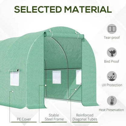 14.5 ft x 6.3 ft Outdoor Greenhouse with Green PE Cover and Sturdy Steel Frame - Get it from Bo