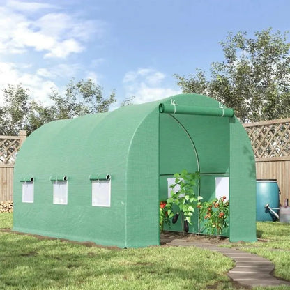 14.5 ft x 6.3 ft Outdoor Greenhouse with Green PE Cover and Sturdy Steel Frame - Get it from Bo