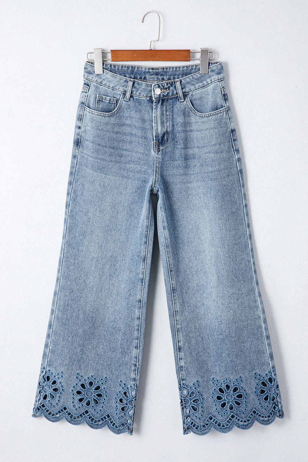 Juliette Embroidered Cropped Wide Leg High Waist Jeans Threaded Pear
