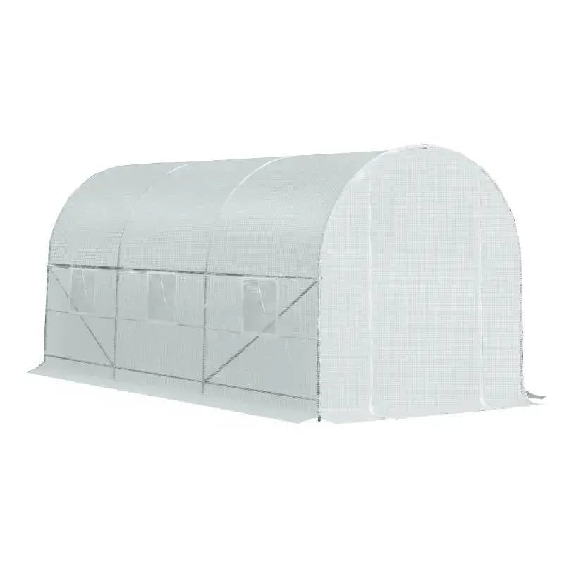 14.7 Ft x 6.5 Ft Outdoor Greenhouse w/ Heavy Duty Steel Frame and White PE Cover - Get it from Bo