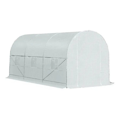 14.7 Ft x 6.5 Ft Outdoor Greenhouse w/ Heavy Duty Steel Frame and White PE Cover - Get it from Bo