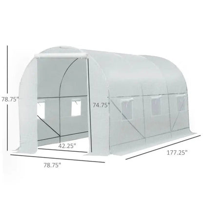 14.7 Ft x 6.5 Ft Outdoor Greenhouse w/ Heavy Duty Steel Frame and White PE Cover - Get it from Bo