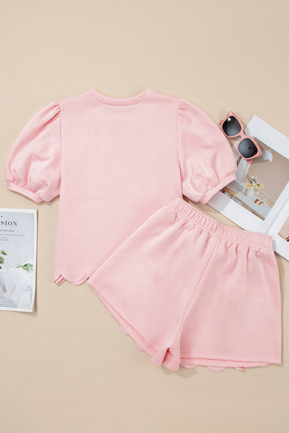 Nova Puff Sleeve Pearl Embellished Scallop Set