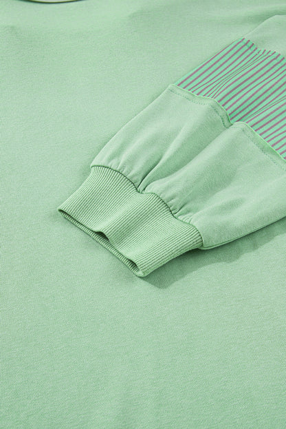 Moonlight Jade Color Block Striped Patchwork Collar V Neck Plus Size Sweatshirt