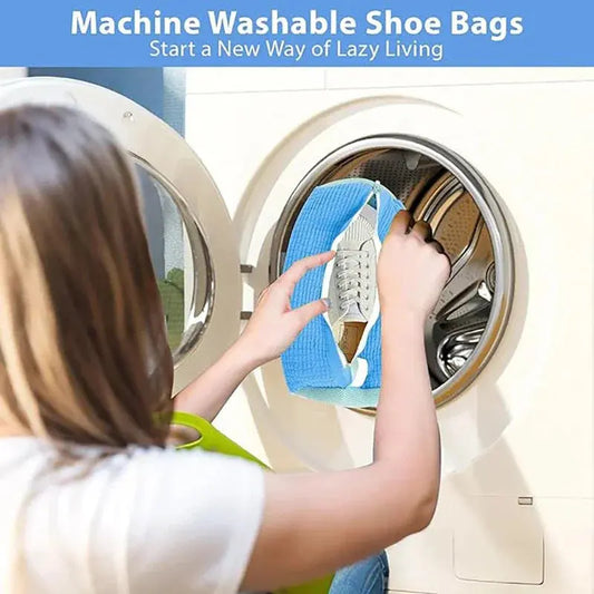 Fluffy Fiber Shoe Washing Bag 360° Surround Cleaning Reusable Durable Machine-Washable Laundry Bag with Zipper Closure (1pc)
