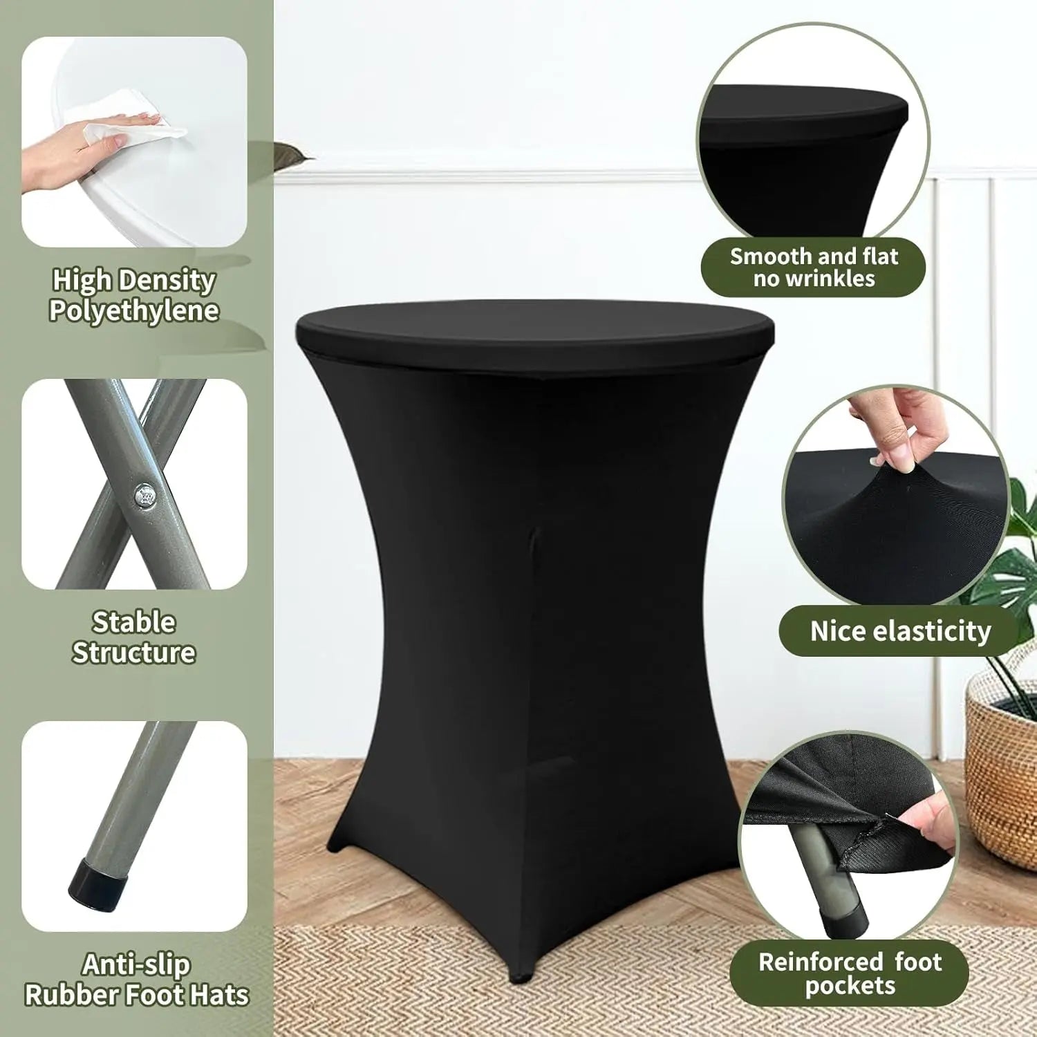 32-Inch Round Folding High Top Cocktail Tables with Black Spandex Covers, Set of 2-2
