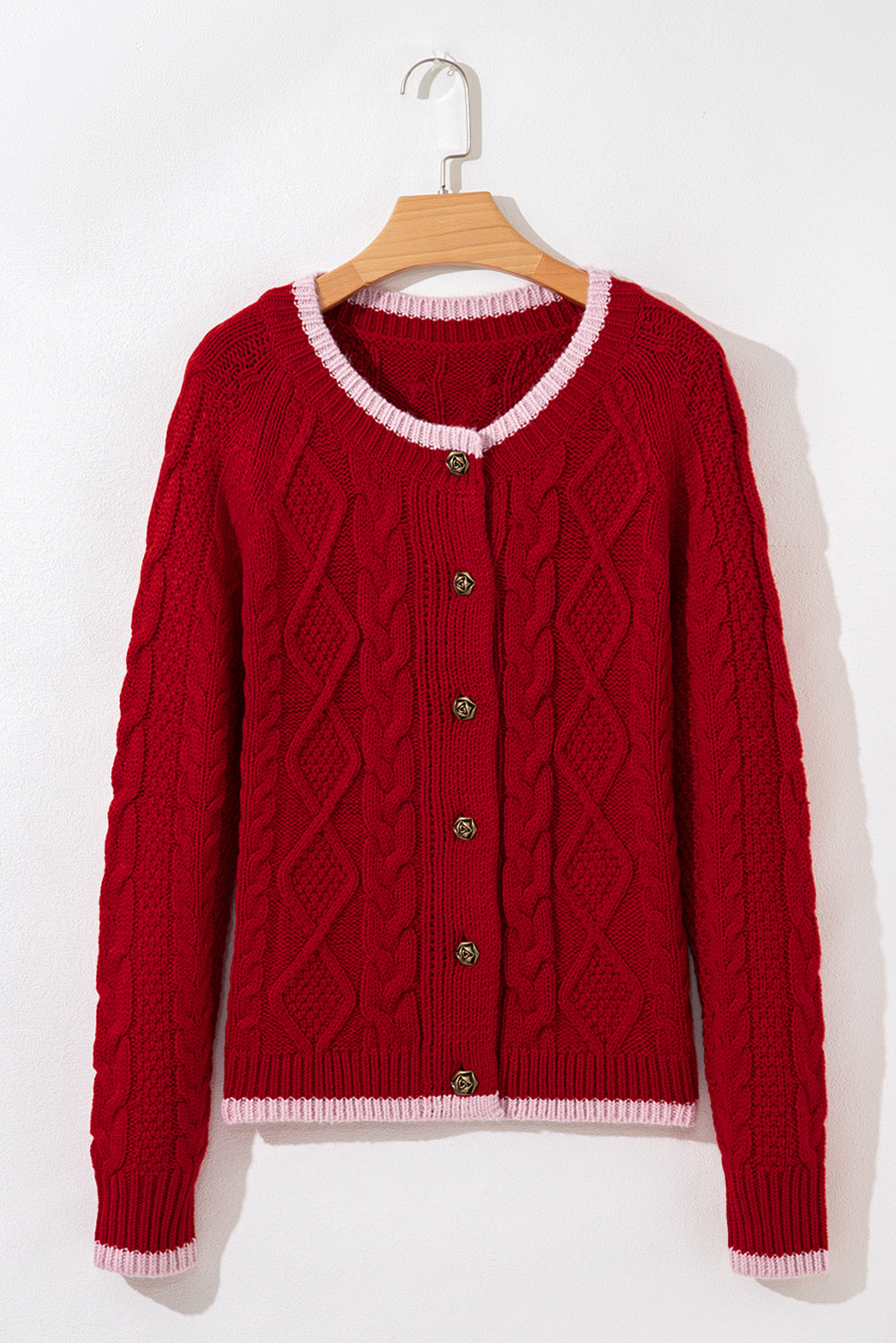 Kennedy Cable Knit Buttoned Cardigan Threaded Pear