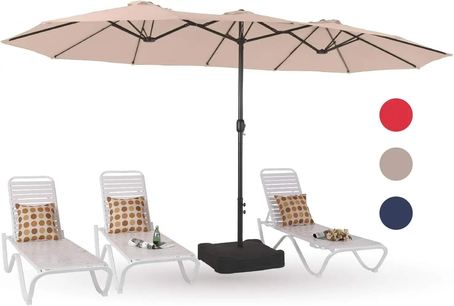 15Ft Large Patio Umbrellas with Base Included, Outdoor Double-Sided Rectangle Market Umbrella with Crank Handle, for Poolside Lawn Garden, Beige - Get it from Bo