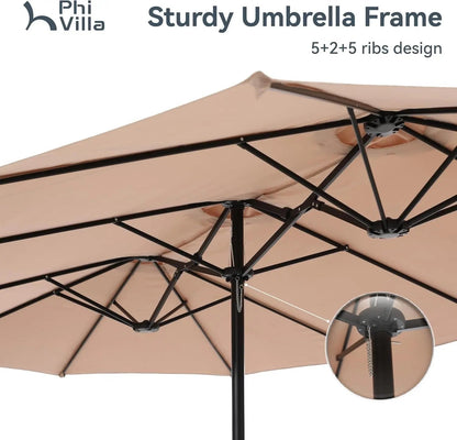 15Ft Large Patio Umbrellas with Base Included, Outdoor Double-Sided Rectangle Market Umbrella with Crank Handle, for Poolside Lawn Garden, Beige - Get it from Bo