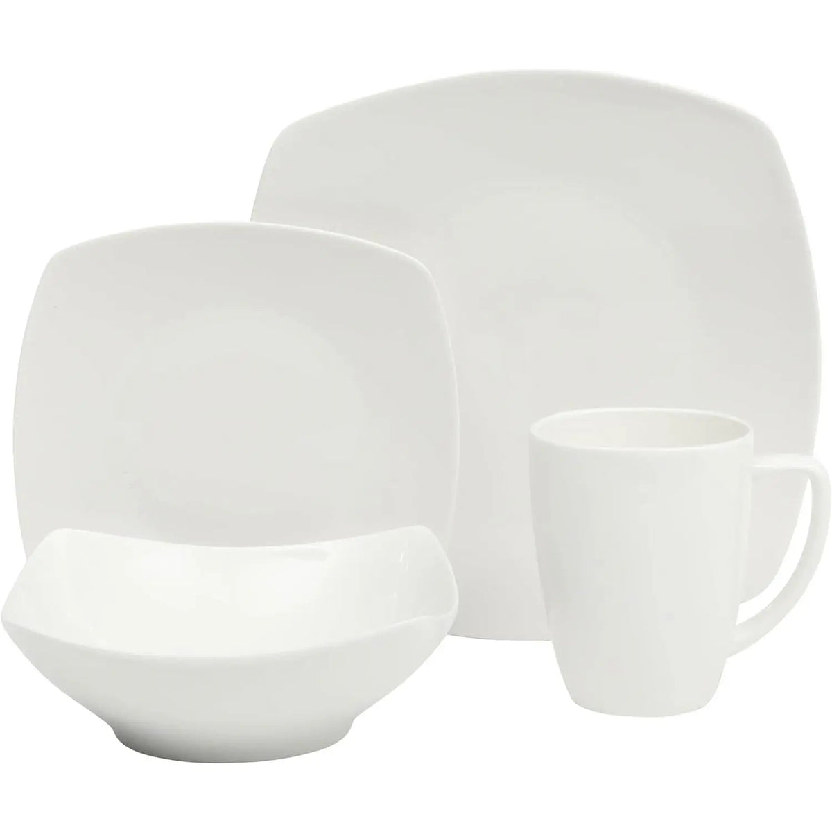 16 Pieces - White Square Porcelain Dinnerware Set - Service for 4 - Get it from Bo