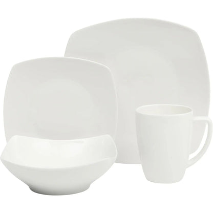 16 Pieces - White Square Porcelain Dinnerware Set - Service for 4 - Get it from Bo