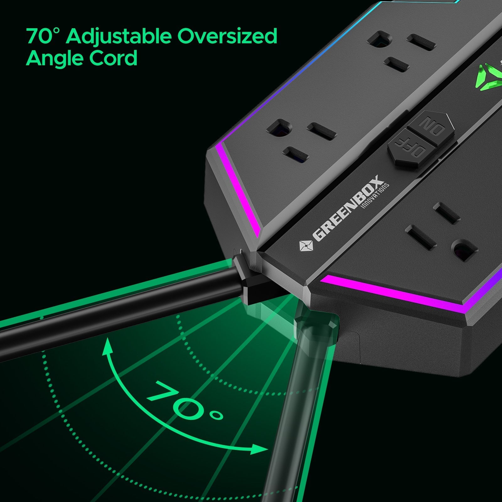 CRST RGB Gaming Power Strip with 6 AC Outlets 1 USB-A & 2 USB-C Ports 4000J Surge Protection 6FT Flat Plug Extension Cord for E-Sports & Gaming PC Ergonomic Design Adjustable RGB Lighting Effect Rocket Socket Technology
