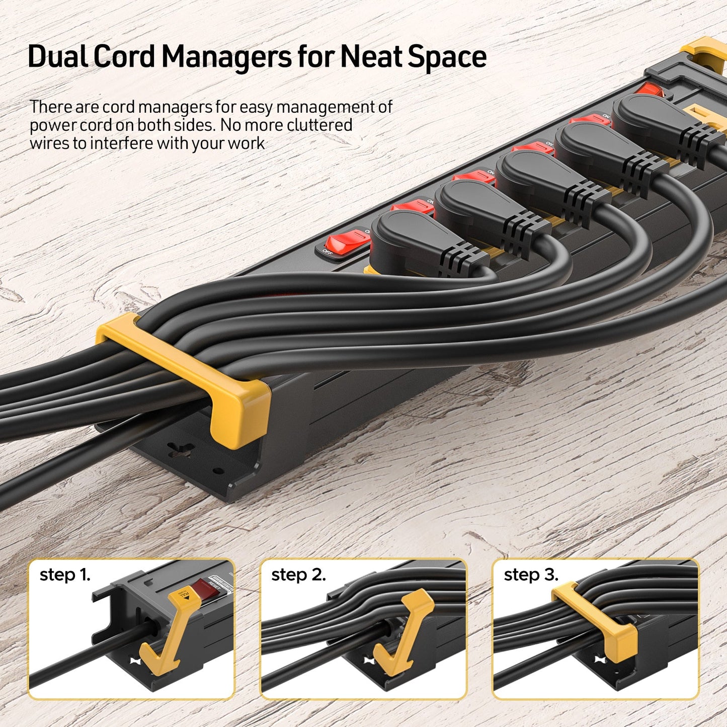 CRST Mountable 6-Outlets Individual Switches Metal Power Strip Surge Protector with Cord Holder 6FT Flat Plug Power Cord  1020J Protection 36 Months Warranty Rocket Socket Technology