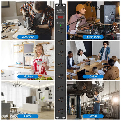 CRST 8 Outlets Wide Spaced Mountable Metal Power Strip Surge Protector 6FT Flat Plug with 2100 Joules Protection and 15Amp Circuit Breaker Included Rocket Socket Technology