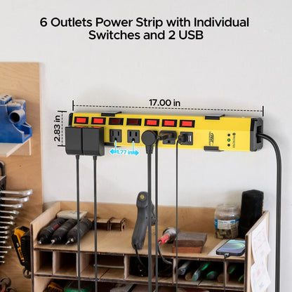 CRST 6 Outlets Individual Switches Mountable Metal Power Strip Surge Protector with Dural USB Ports 6FT Flat Plug Power Cord - Get it from Bo