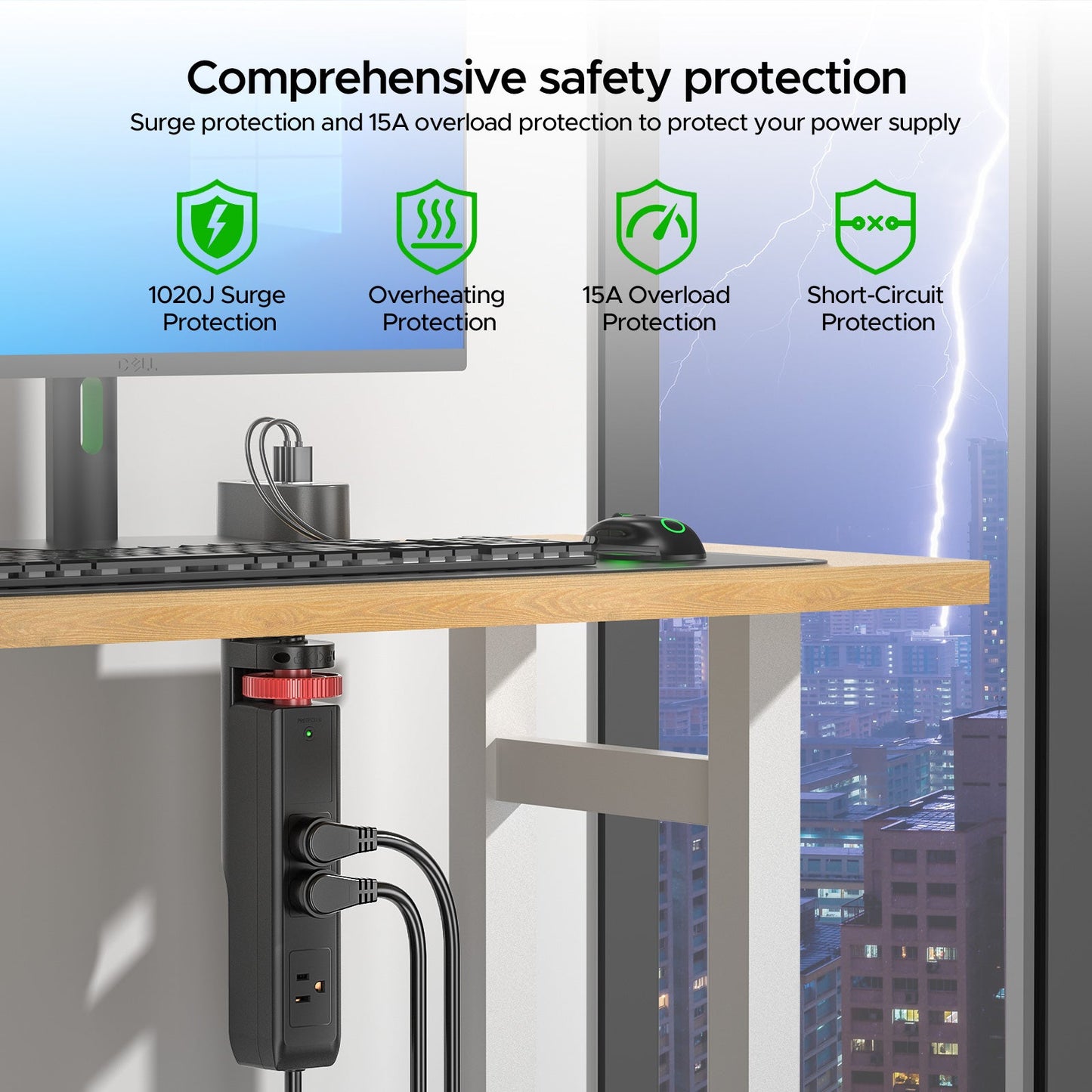 CRST Desk Clamp Surge Protector Power Strip with USB-C Port 6FT Extension Cord Flat Plug 1020J Protection Fits Tables Up to 2 Inches 36 Months Warranty - Get it from Bo
