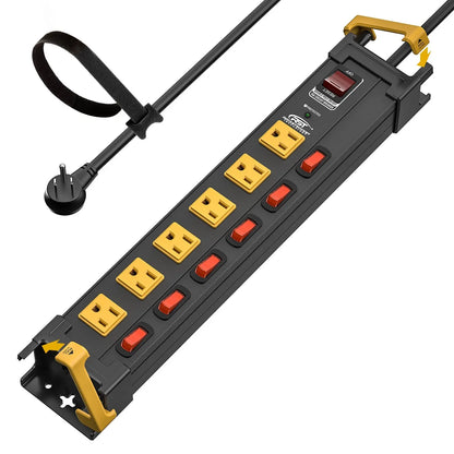 CRST Mountable 6-Outlets Individual Switches Metal Power Strip Surge Protector with Cord Holder 6FT Flat Plug Power Cord  1020J Protection 36 Months Warranty Rocket Socket Technology