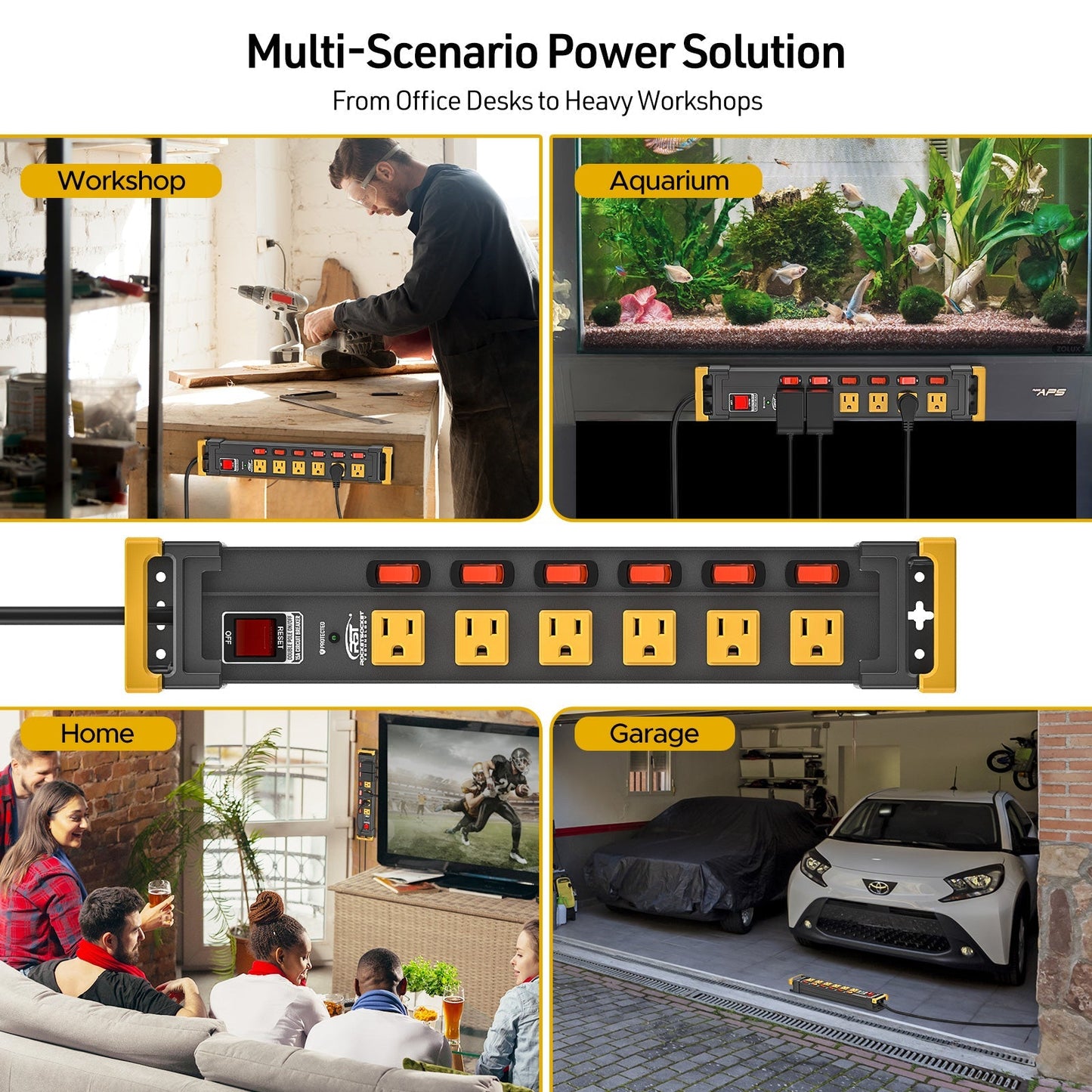 CRST Mountable 6-Outlets Individual Switches Metal Power Strip Surge Protector with Cord Holder 6FT Flat Plug Power Cord  1020J Protection 36 Months Warranty Rocket Socket Technology