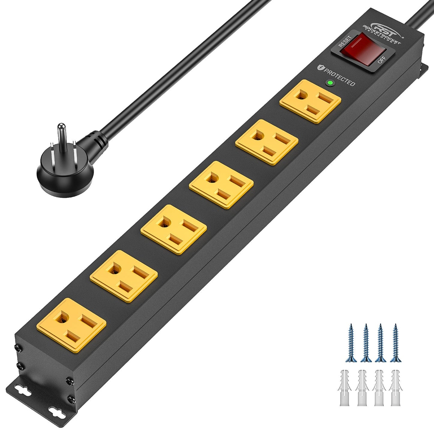 CRST 6 Outlets Wide Spaced Mountable Metal Power Strip Surge Protector, 6FT Flat Plug Power Cord, Mounting Kits Included - Get it from Bo