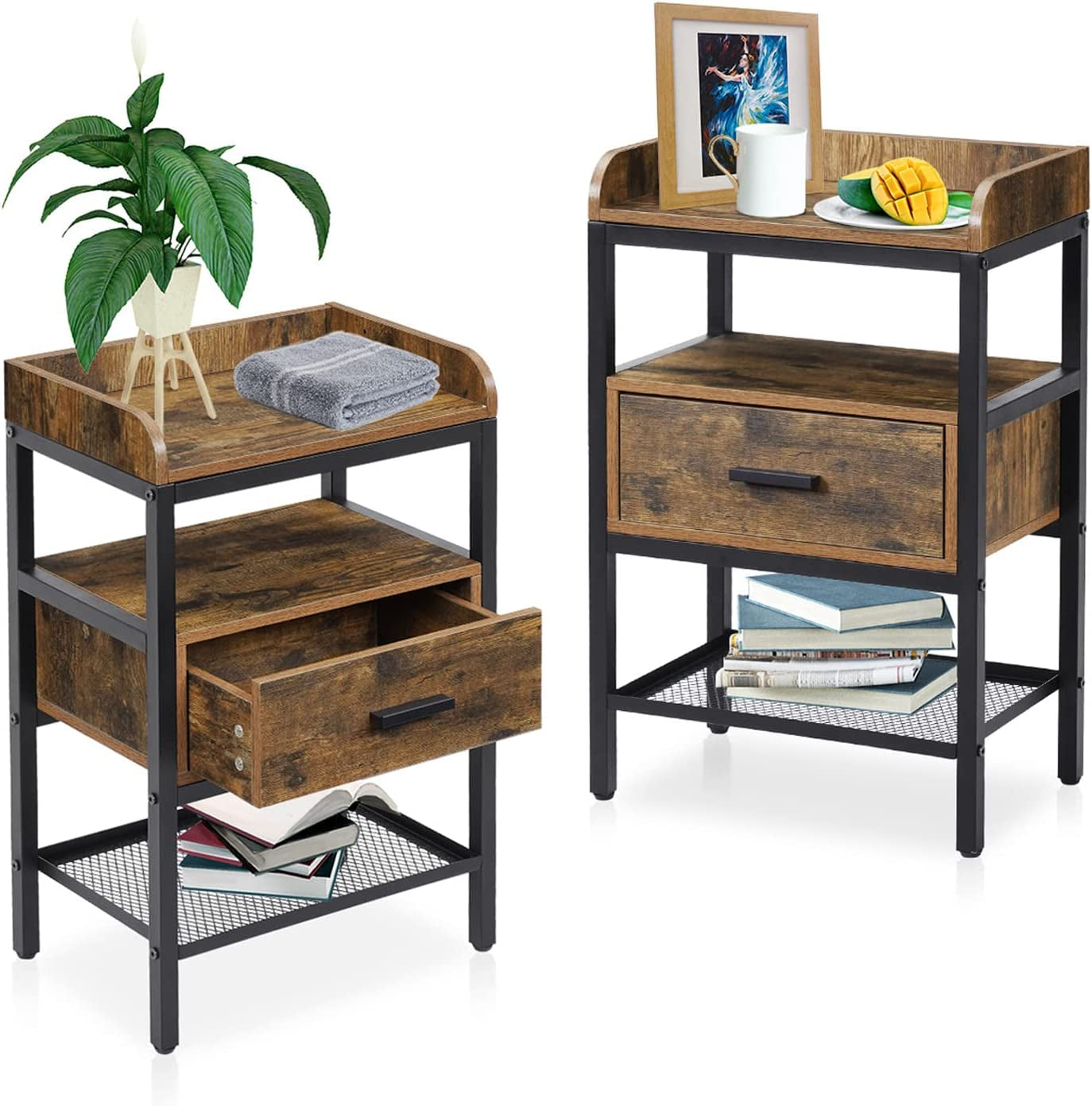 Industrial 3-Tier Nightstand Set ShipItFurniture