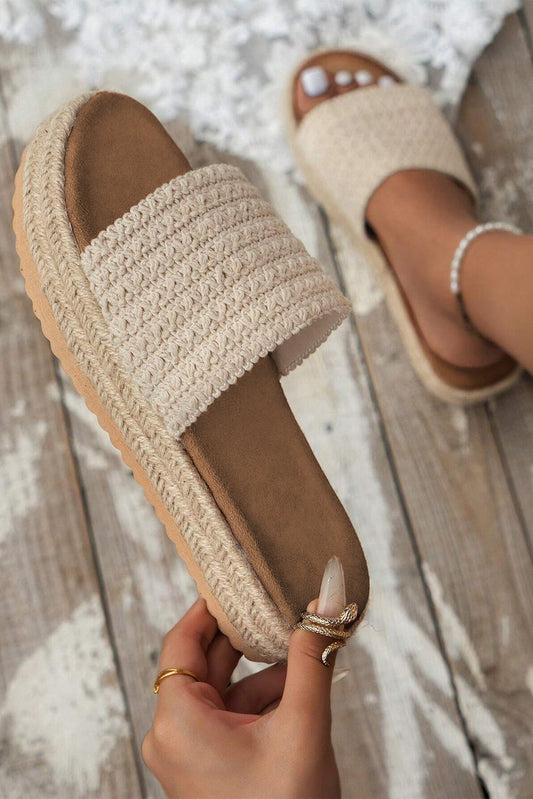 White Boho Woven Non-slip Wedge Slippers Threaded Pear