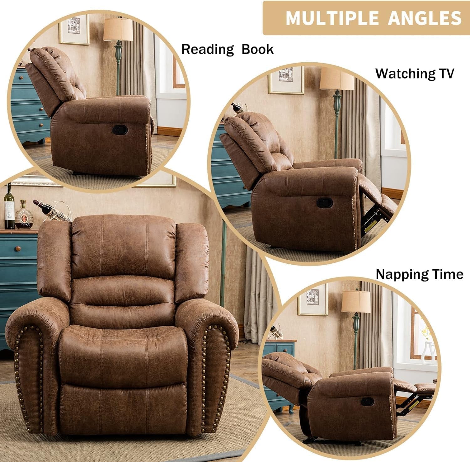 Leather Recliner Chairs Set 2 Nut Brown Manual Recliners ShipItFurniture