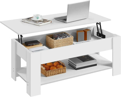 Lift Top Coffee Table With Hidden Compartment And White Finish ShipItFurniture