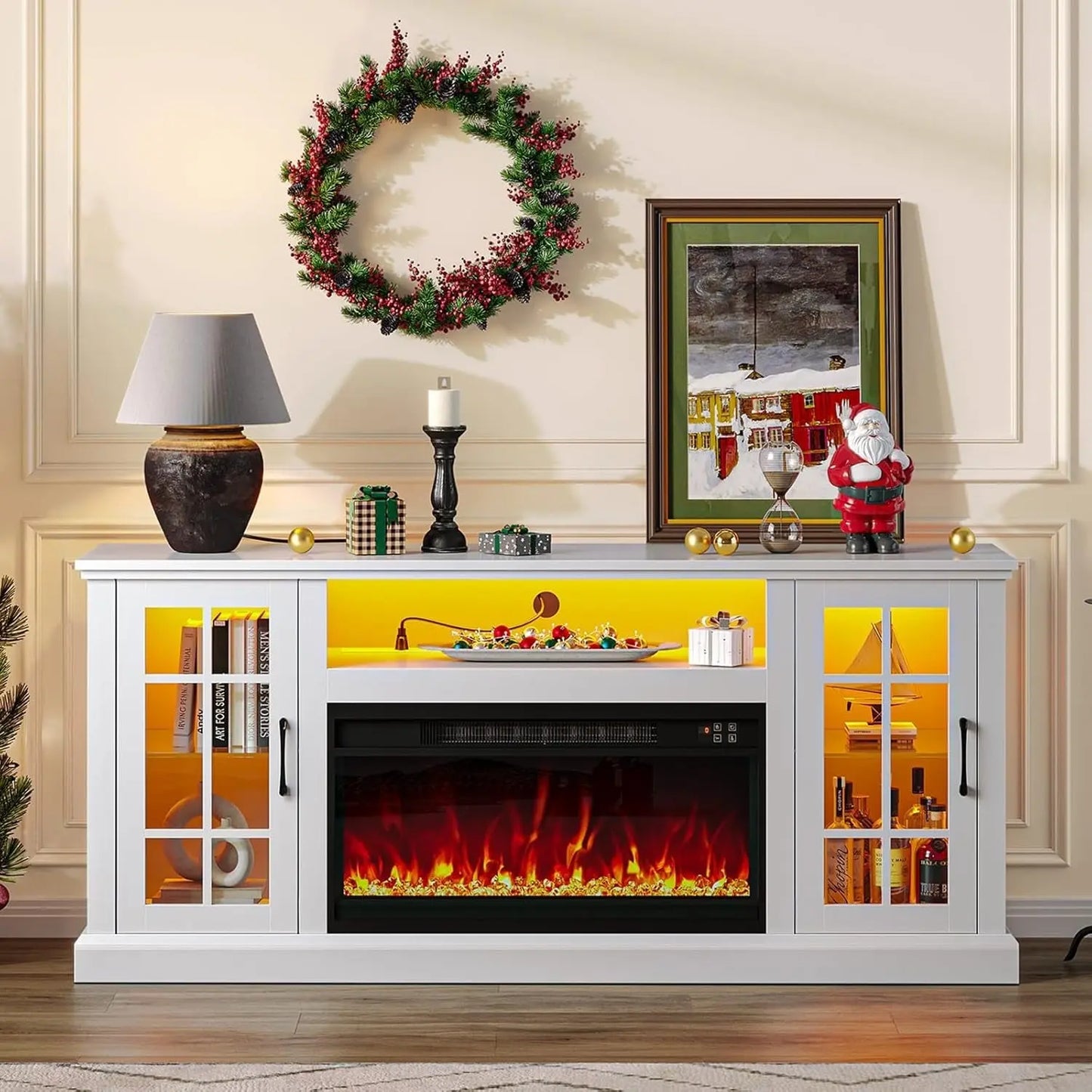 White Fireplace TV Console With LED EntertainmentCenter ShipItFurniture