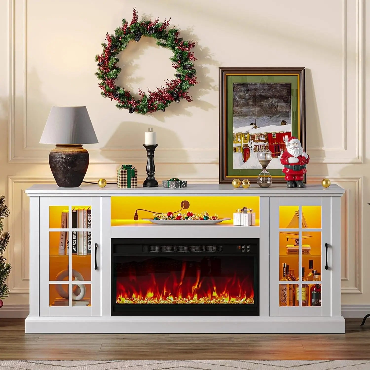 White Fireplace TV Console With LED EntertainmentCenter ShipItFurniture